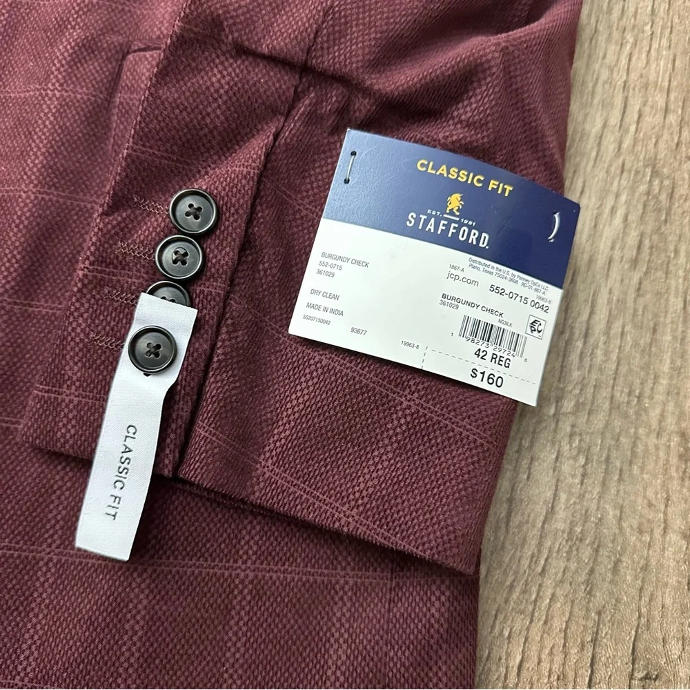 Stafford Sport Coat Classic Corduroy Sport Coat Blazer Men’s Sz 42 Reg Burgundy